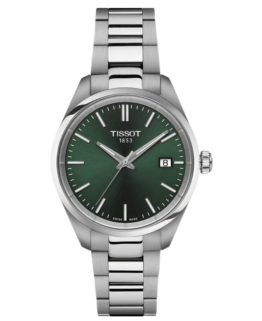 Urx T150.210.11.091.00 Tissot PR 100 Damklocka Quartz 34 mm – Grön Urtavla med Stållänk - Bild 1