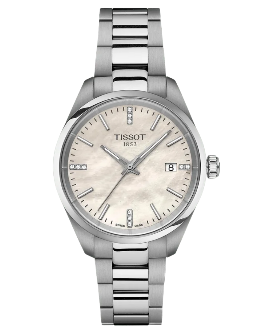 Urx T150.210.11.116.00 Tissot PR 100 Damklocka Quartz 34 mm – Vit Pärlemorurtavla med Diamantindex och Stållänk - Bild 1