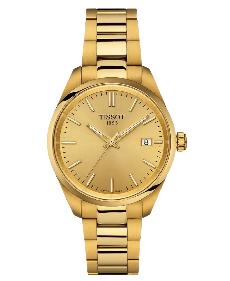 Urx T150.210.33.021.00 Tissot PR 100 Damklocka Quartz 34 mm – Champagne Urtavla med Guldfärgad PVD och Stållänk - Bild 1