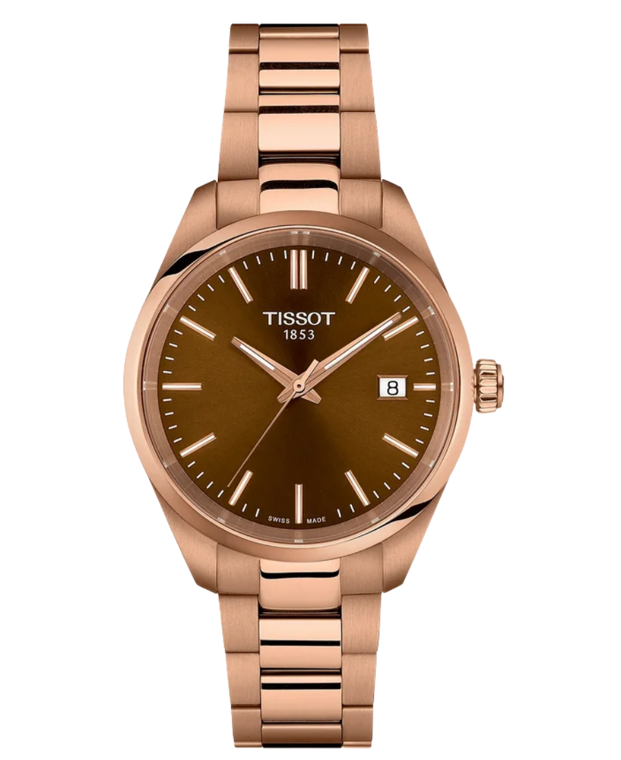 Urx T150.210.33.291.00 Tissot PR 100 Damklocka Quartz 34 mm – Brun Urtavla med Roséguldfärgad PVD och Stållänk - Bild 1
