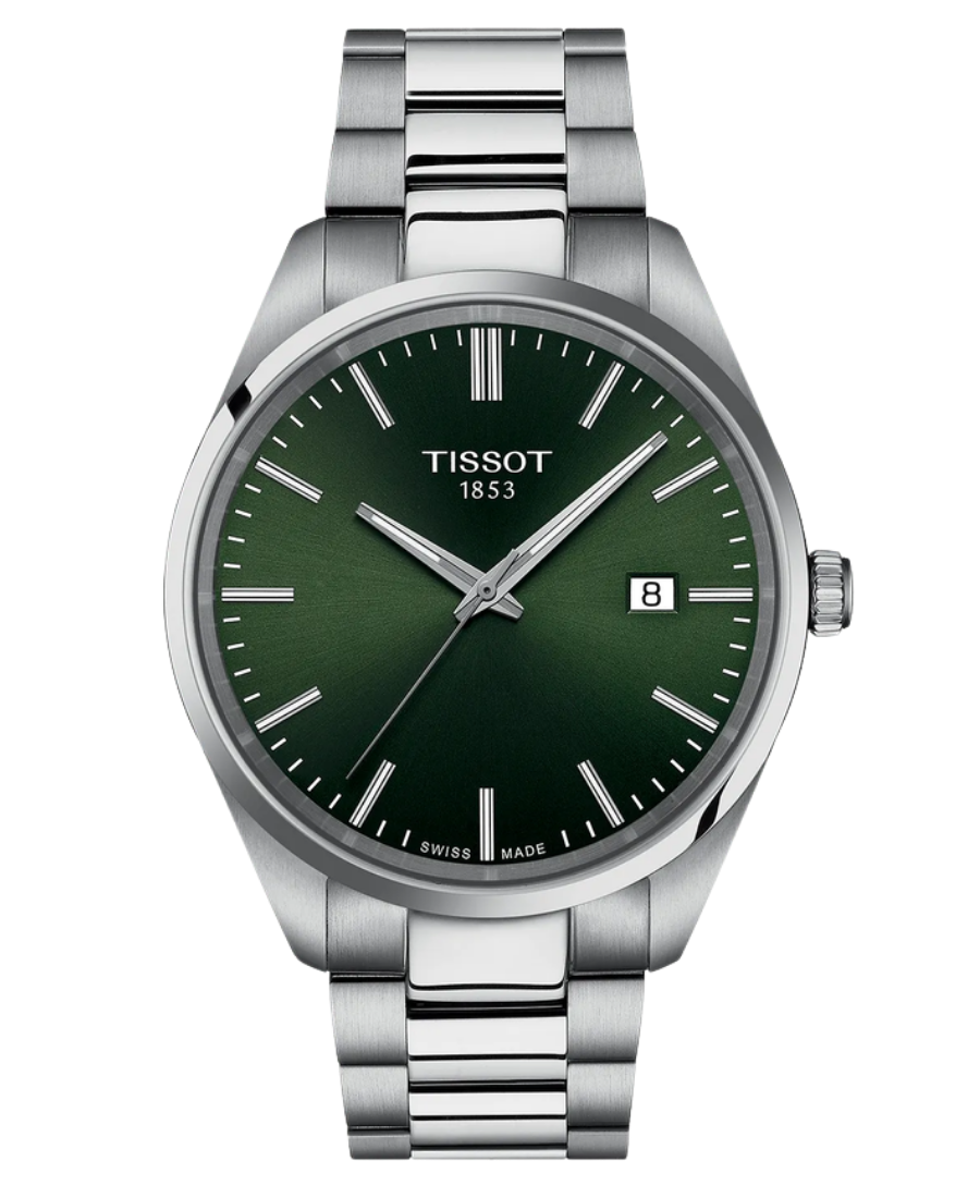 Urx T150.410.11.091.00 Tissot PR 100 Herrklocka Quartz 40 mm – Grön Urtavla med Stållänk - Bild 1