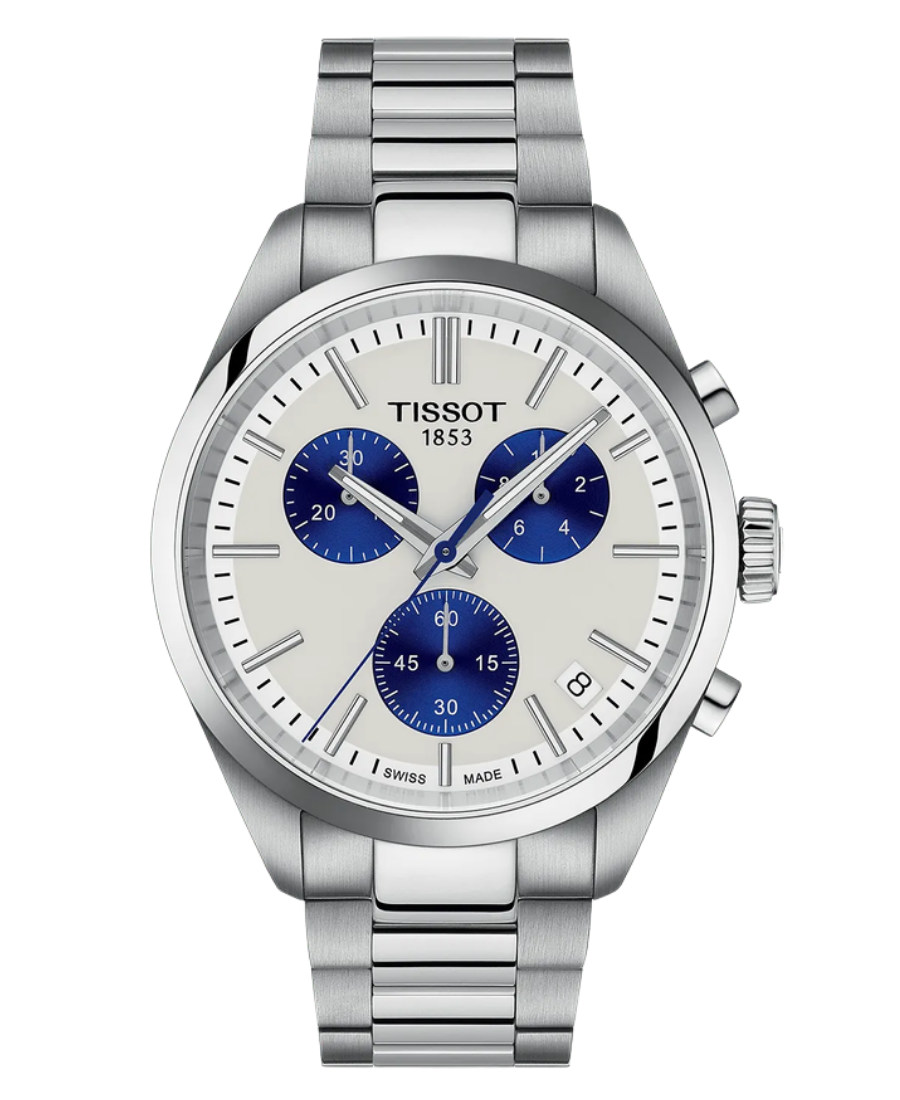 Urx T150.417.11.011.00 Tissot PR 100 Chronograph Herrklocka Quartz 40 mm – Vit urtavla med Stållänk - Bild 1