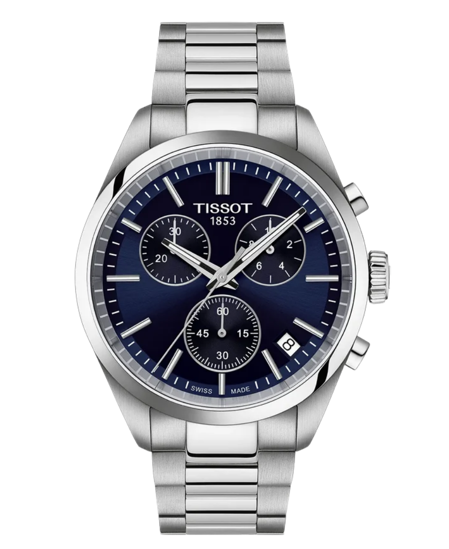 Urx T150.417.11.041.00 Tissot PR 100 Chronograph Herrklocka Quartz 40 mm – Blå Sunray Urtavla med Stållänk - Bild 1