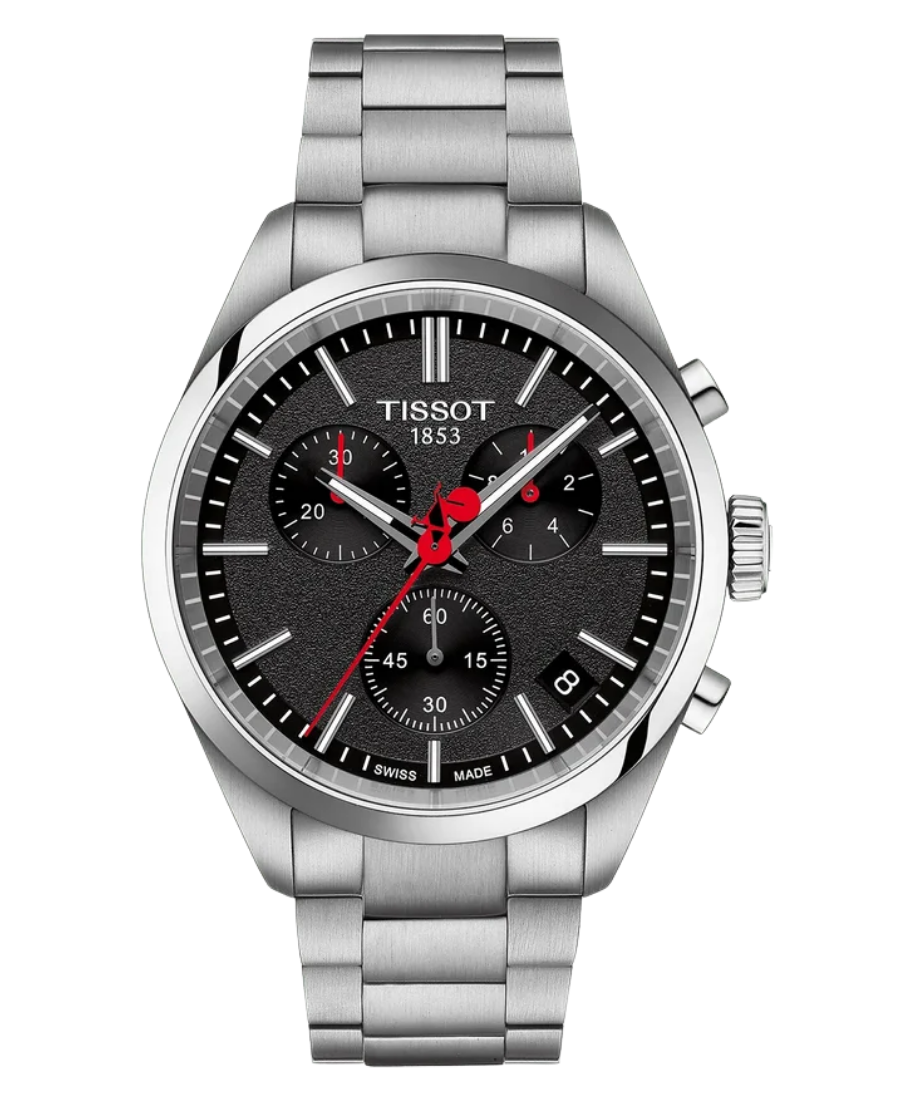 Urx T150.417.11.051.01 Tissot PR 100 Chronograph Herrklocka Quartz 40 mm – Svart Urtavla med Stållänk - Bild 1