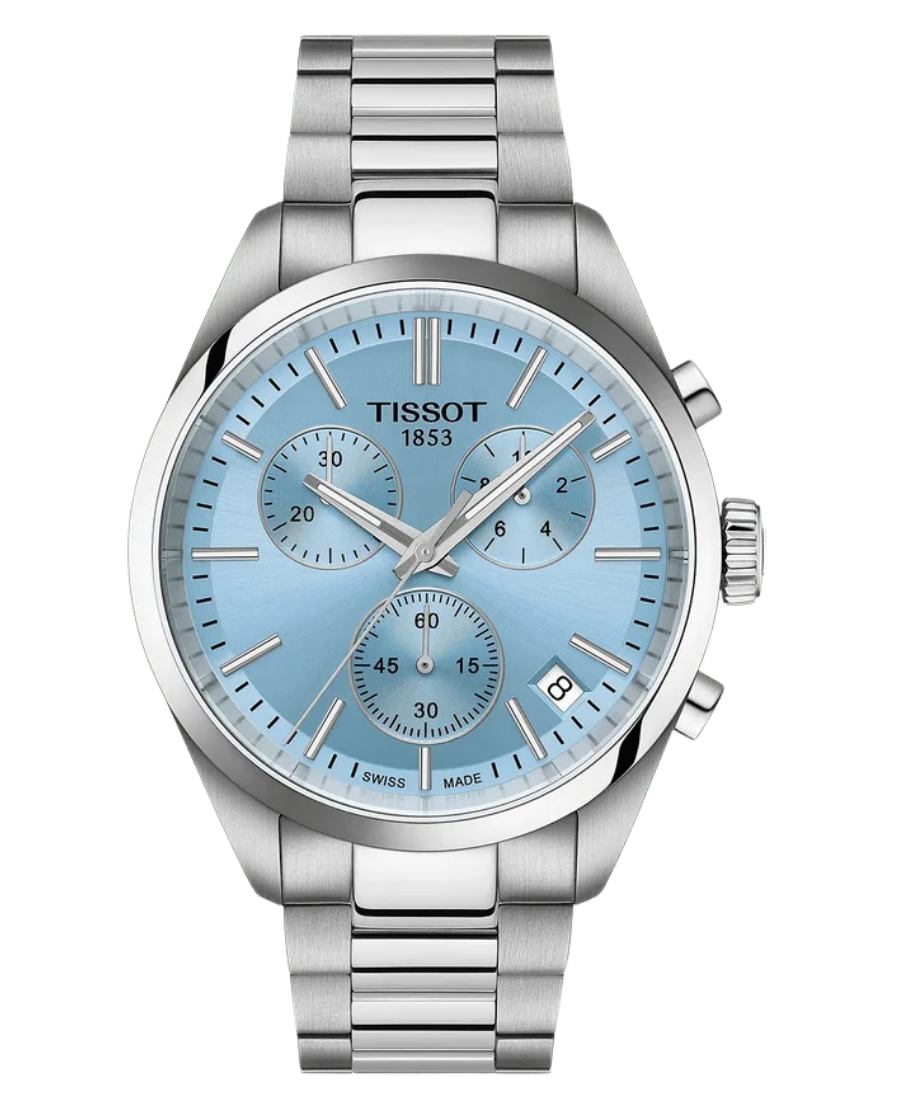 Urx T150.417.11.351.00 Tissot PR 100 Chronograph Herrklocka Quartz 40 mm – Isblå Sunray Urtavla med Stållänk - Bild 1