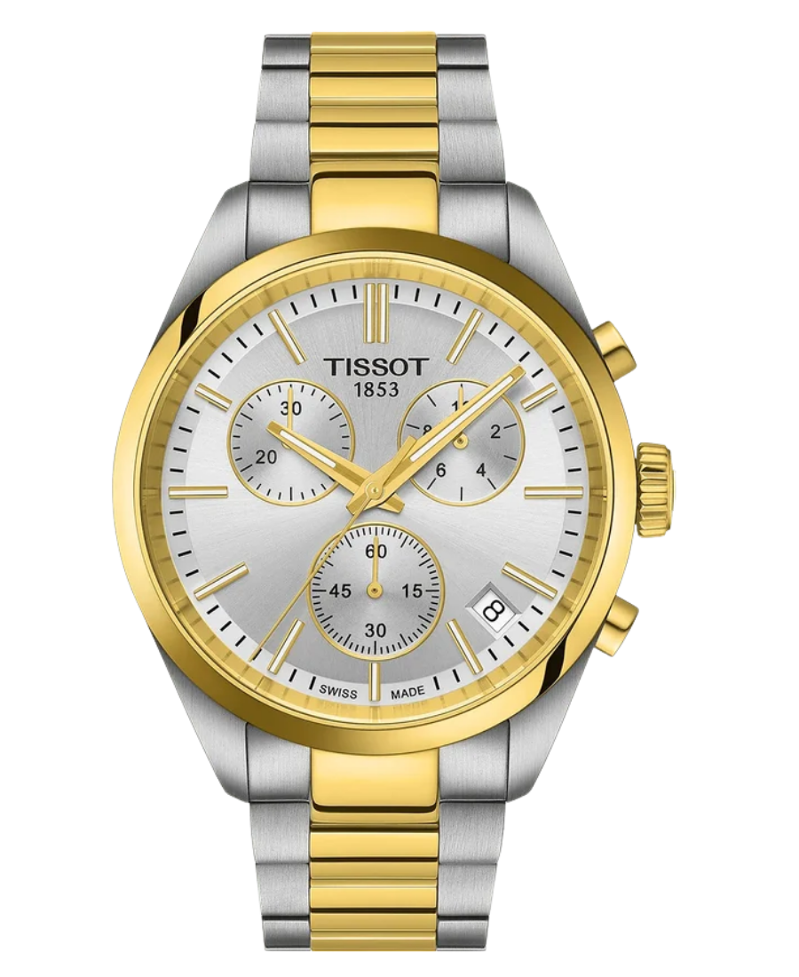 Urx T150.417.22.031.00 Tissot PR 100 Chronograph Herrklocka Quartz 40 mm – Silverfärgad Urtavla med Tvåfärgad Stållänk - Bild 1