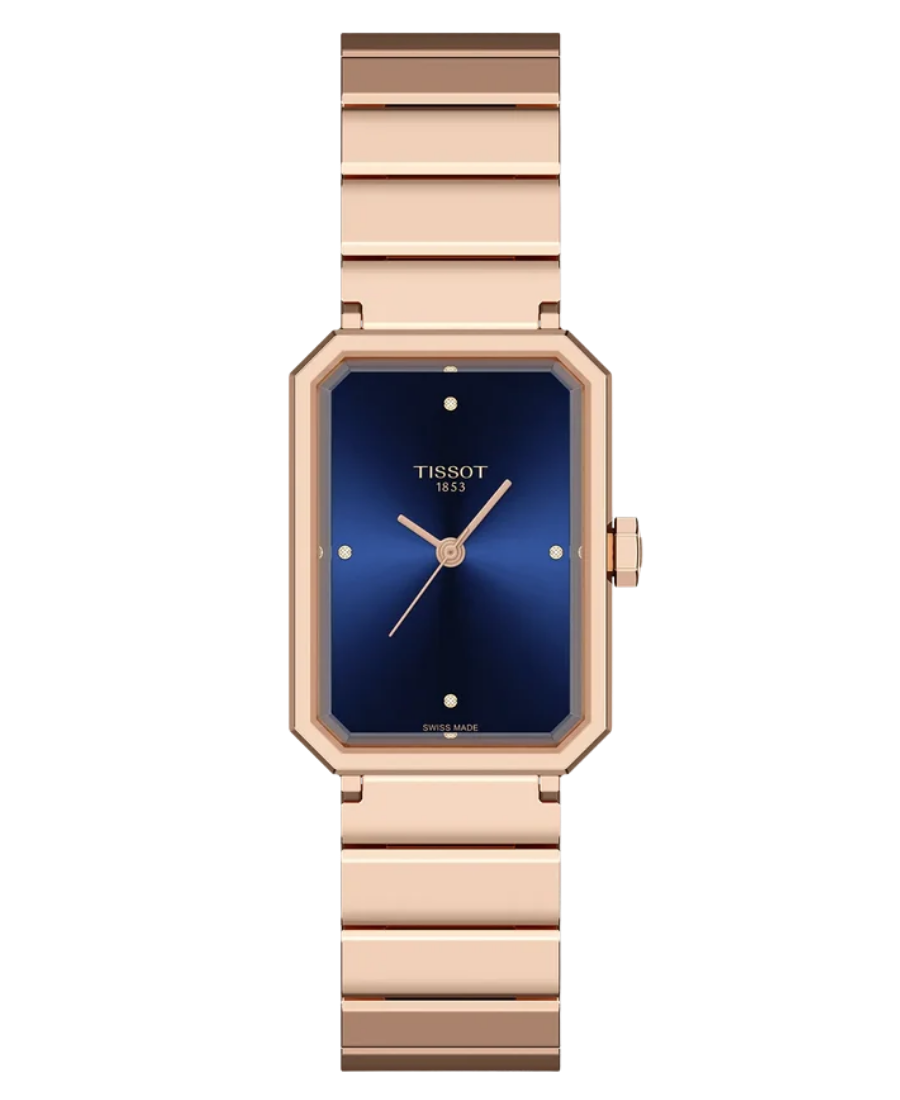 Urx T160.110.33.046.00 Tissot SRV Damklocka Quartz 30 mm – Blå Urtavla med Diamantindex och Roséguld PVD Stållänk - Bild 1