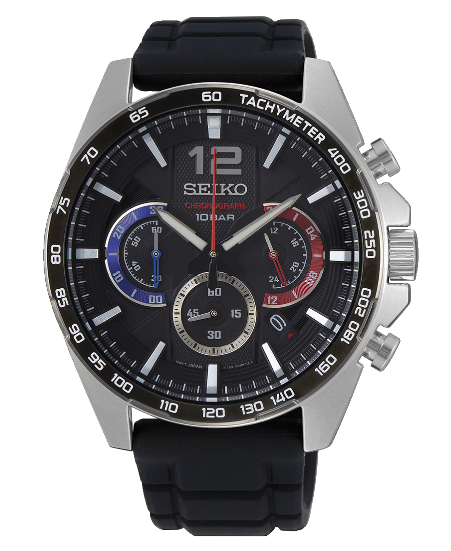 Urx SSB347P1 Seiko Chronograph Herrklocka Quartz 43.9 mm – Svart Urtavla med Svart Läderarmband - Bild 1