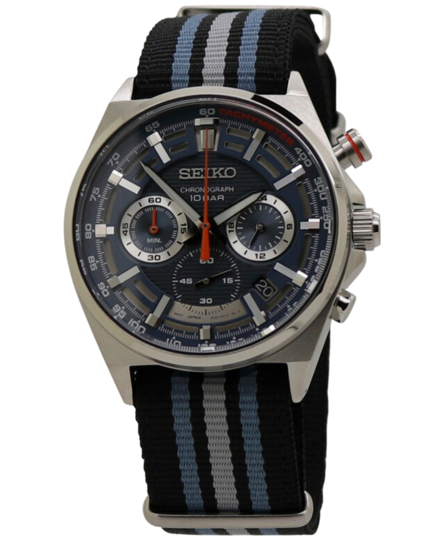 Urx SSB409P1 1 Seiko Chronograph Herrklocka Quartz 41 mm – Blå Urtavla med Nylonarmband - Bild 1