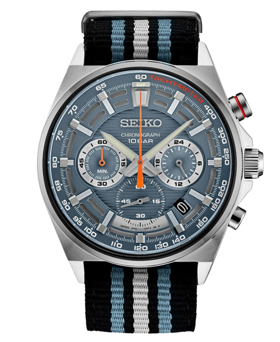 Urx SSB409P1 Seiko Chronograph Herrklocka Quartz 41 mm – Blå Urtavla med Nylonarmband - Bild 1