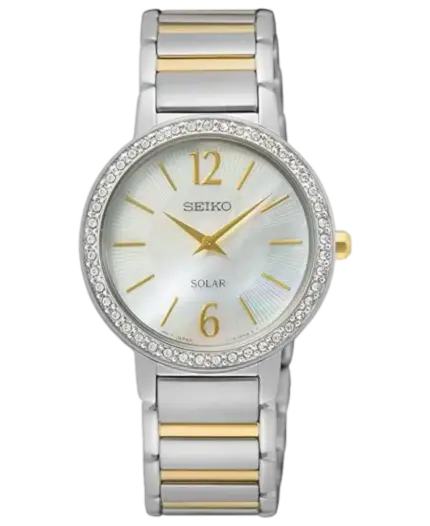 Seiko Solar Vit/Gulguldtonat stål 30 mm SUP469P1