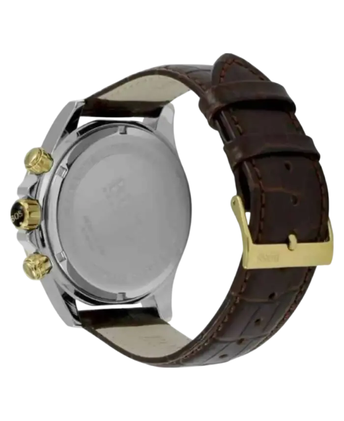 Hugo Boss Ikon 1513174 Herrklocka Vit pärlemor/Gulguld/Stål med Brunt Läderarmband 44 mm
