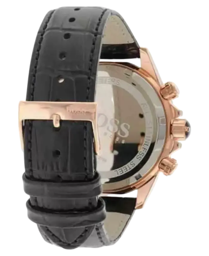 Hugo Boss Ikon 1513179 Herrklocka Svart/Roséguld/Stål med Svart Läderarmband 44 mm