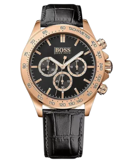 Hugo Boss Ikon 1513179 Herrklocka Svart/Roséguld/Stål med Svart Läderarmband 44 mm