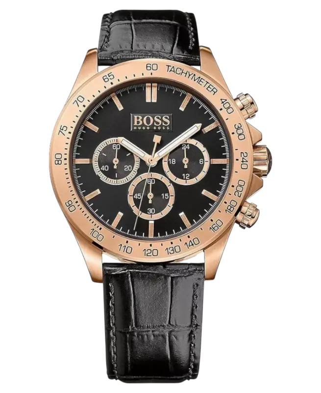 Hugo Boss Ikon 1513179 Herrklocka Svart/Roséguld/Stål med Svart Läderarmband 44 mm