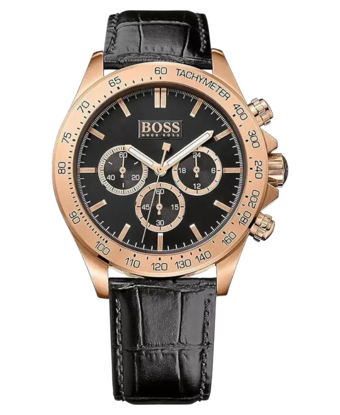 Hugo Boss Ikon 1513179 Herrklocka Svart/Roséguld/Stål med Svart Läderarmband 44 mm