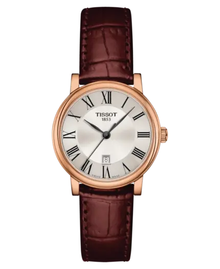 Tissot Carson Premium Lady 30 mm Roséguld PVD/Stål med brun läderrem T122.210.36.033.00