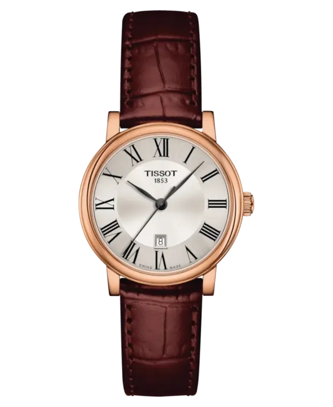Tissot Carson Premium Lady 30 mm Roséguld PVD/Stål med brun läderrem T122.210.36.033.00