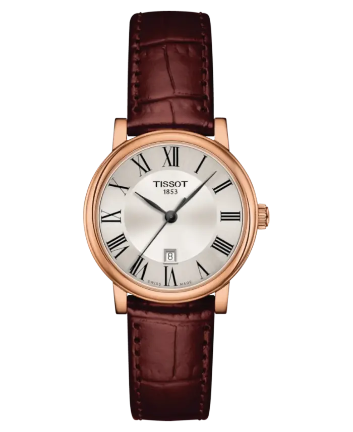 Tissot Carson Premium Lady 30 mm Roséguld PVD/Stål med brun läderrem T122.210.36.033.00