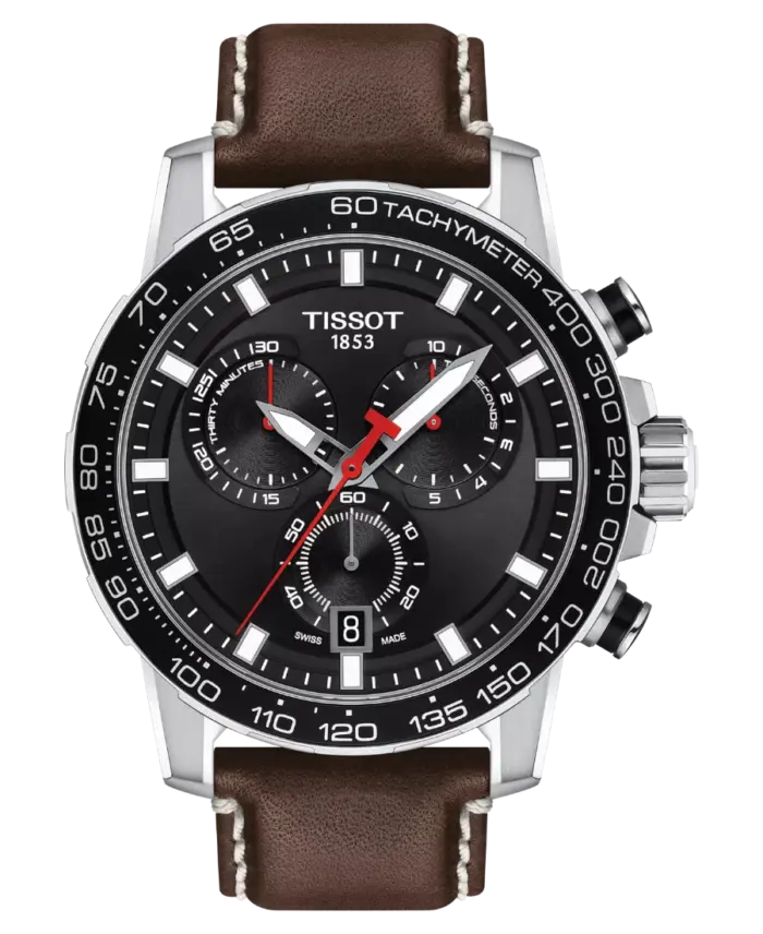 Tissot Supersport Chrono 45.5 mm Svart med brunt läderarmband T125.617.16.051.01