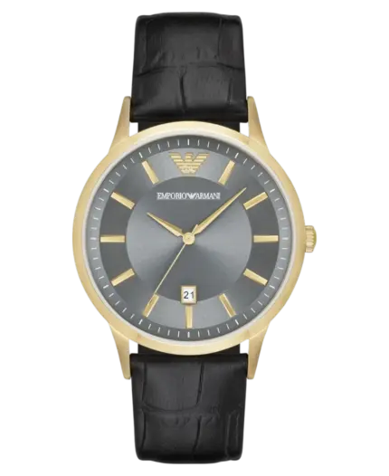 Emporio Armani Classic Grå/Guldton Läder 43 mm