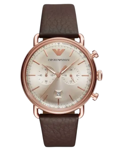 Emporio Armani Dress Silverfärgad/Läder 43 mm