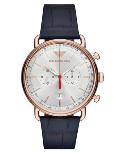 Emporio Armani Herrklocka Rödguld/Silver/Marinblå Läder 46 mm