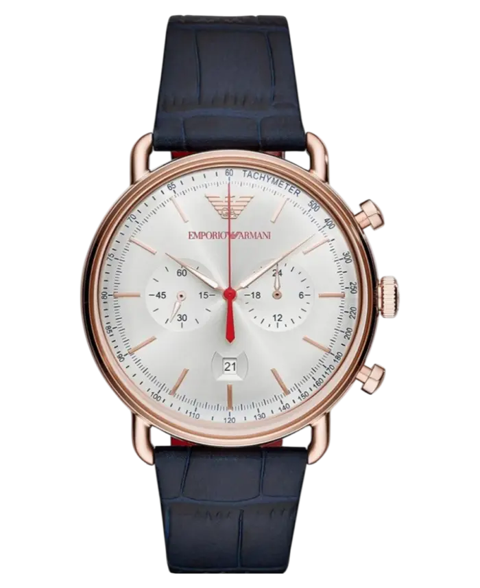 Emporio Armani Herrklocka Rödguld/Silver/Marinblå Läder 46 mm - Bild 1