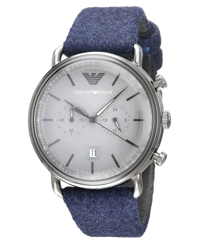 Emporio Armani Aviator Grå/Blå Textilläder 43 mm - Bild 2