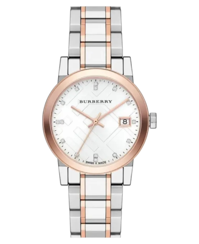 Burberry Vit/Roséguldstonat stål 34 mm BU9127