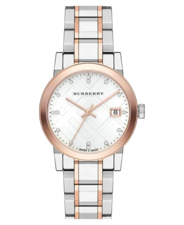 Burberry Vit/Roséguldstonat stål 34 mm BU9127