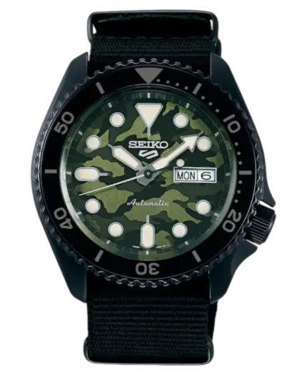Seiko 5 Sports 41mm Automatisk - Grön Kamouflage / Svart Canvas