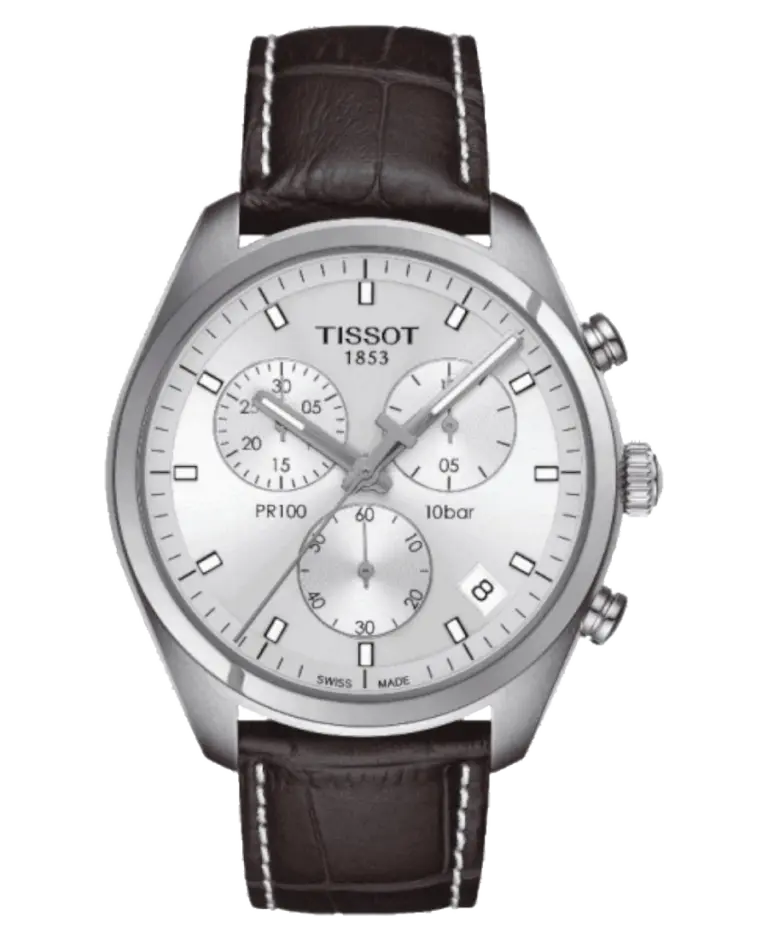 Tissot PR 100 Chronograph Gent Silverfärgad/Läder 41 mm T101.417.16.031.00