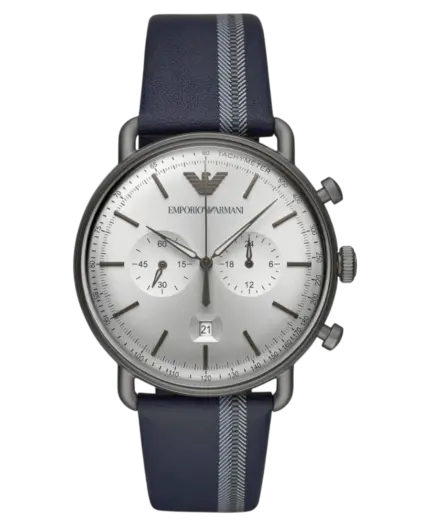 Emporio Armani Aviator Silverfärgad/Läder 43 mm