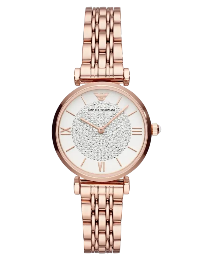Emporio Armani Gianni T-Bar Vit/Roséguldstonat stål 32 mm - Bild 1