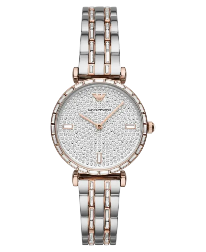 Emporio Armani Gianni T-Bar Silverfärgad/Roséguldstonat stål 28 mm