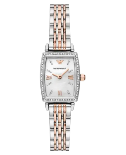 Emporio Armani Gianni T-Bar Vit/Roséguldstonat stål 26 mm