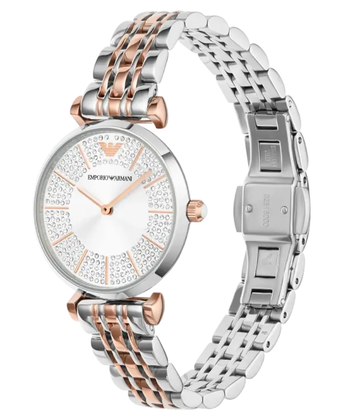 Emporio Armani Gianni T-Bar Silverfärgad/Roséguldstonat stål 32 mm - Bild 2