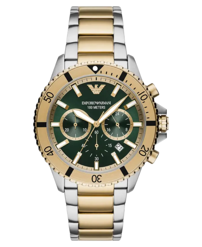 Emporio Armani Diver Grön/Guldtonat stål 42 mm - Bild 1