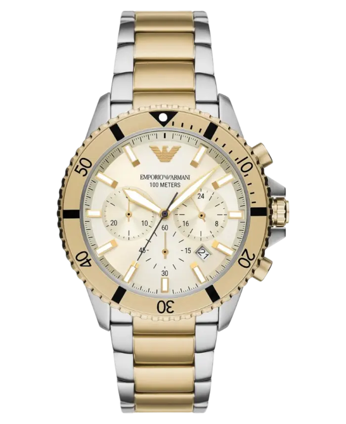 Emporio Armani Diver Beige/Gulguldtonat stål 43 mm - Bild 1
