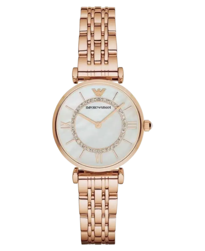 Emporio Armani Gianni T-Bar Vit/Roséguldstonat stål 32 mm - Bild 1