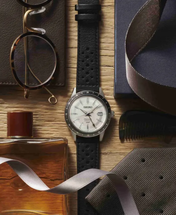 Seiko Presage Automatisk GMT Silverfärgad/Läder 40.8 mm ssk011j1