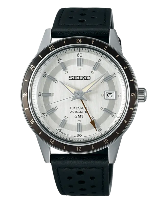 Seiko Presage Automatisk GMT Silverfärgad/Läder 40.8 mm ssk011j1