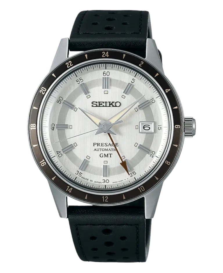 Seiko Presage Automatisk GMT Silverfärgad/Läder 40.8 mm ssk011j1