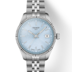 Tissot Ballade 34 mm Quartz Damklocka – Blå guilloché urtavla & grå stållänk