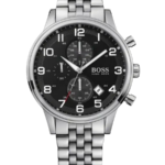 Hugo Boss Chronograph Herrklocka med svart urtavla och silverfärgat armband i rostfritt stål