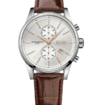 Elegant Herrklocka med Silver Urtavla & Brunt Läderarmband