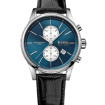 Chronograph Herr med Blå Urtavla & Svart Läderarmband