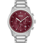 Hugo Boss Trace Herrklocka 44 mm med Silverfärgat Stålarmband och Röd Urtavla
