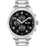 Hugo Boss View Herrklocka 44 mm med svart urtavla och silverfärgat armband